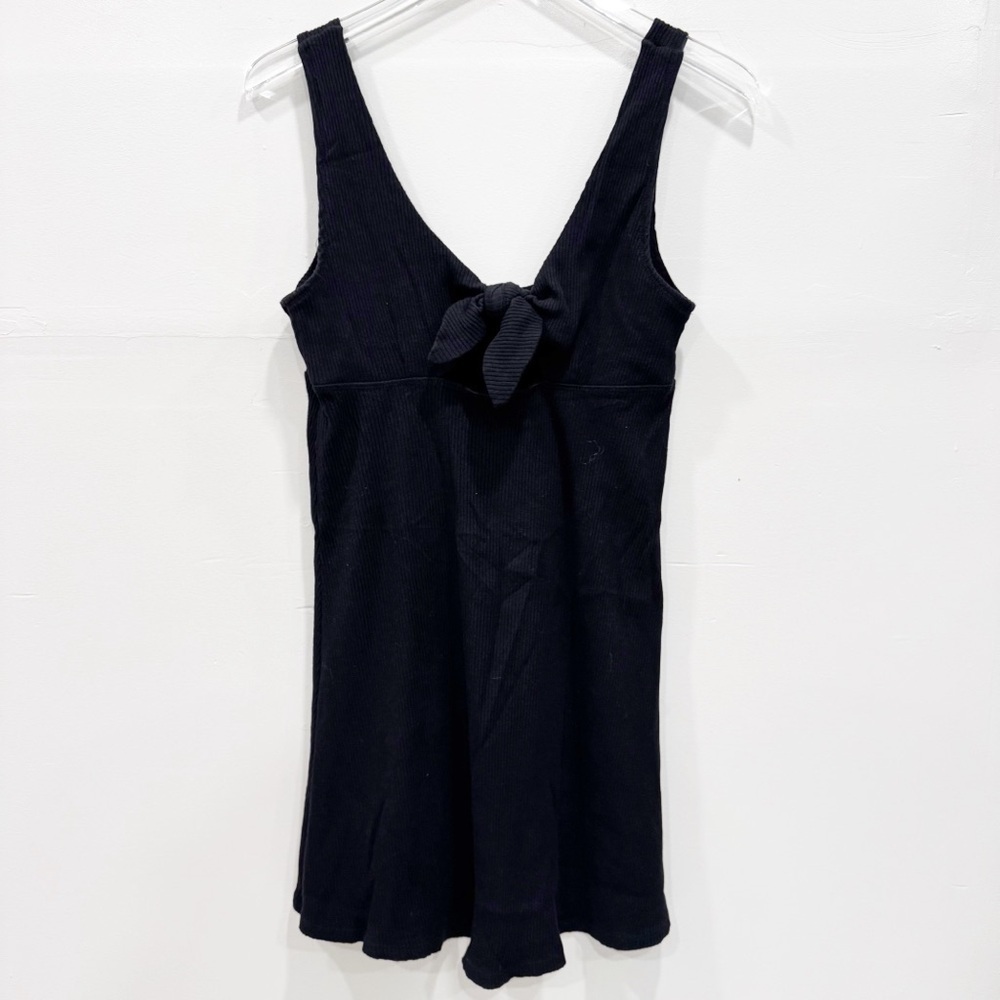 Billabong Knot Tie-Front Tank Dress Black Ribbed Medium